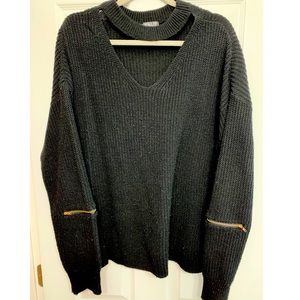 Black VENUS Sweater with Choker & Gold Zip Elbows